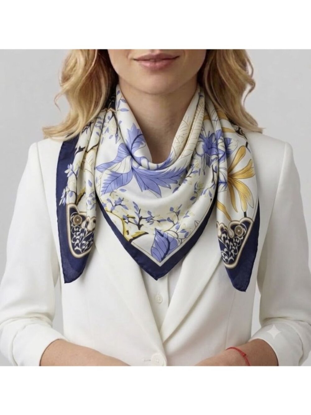 ⭐New Elegant Nautical Silky Square Scarf Bandana Luxury Scarf Blue Beige Soft⭐